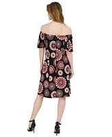 Robbie Bee Petite Printed Off-The-Shoulder Swing Dress