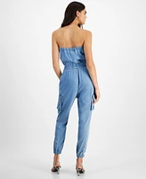 Guess Women's Lucia Strapless Cargo Denim Jumpsuit