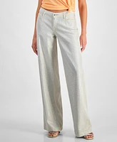 Guess Women's Embellished Mid Rise Wide Leg Jeans