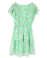 Emerald Sundae Big Girls Short Sleeve Lime Floral Chiffon Dress