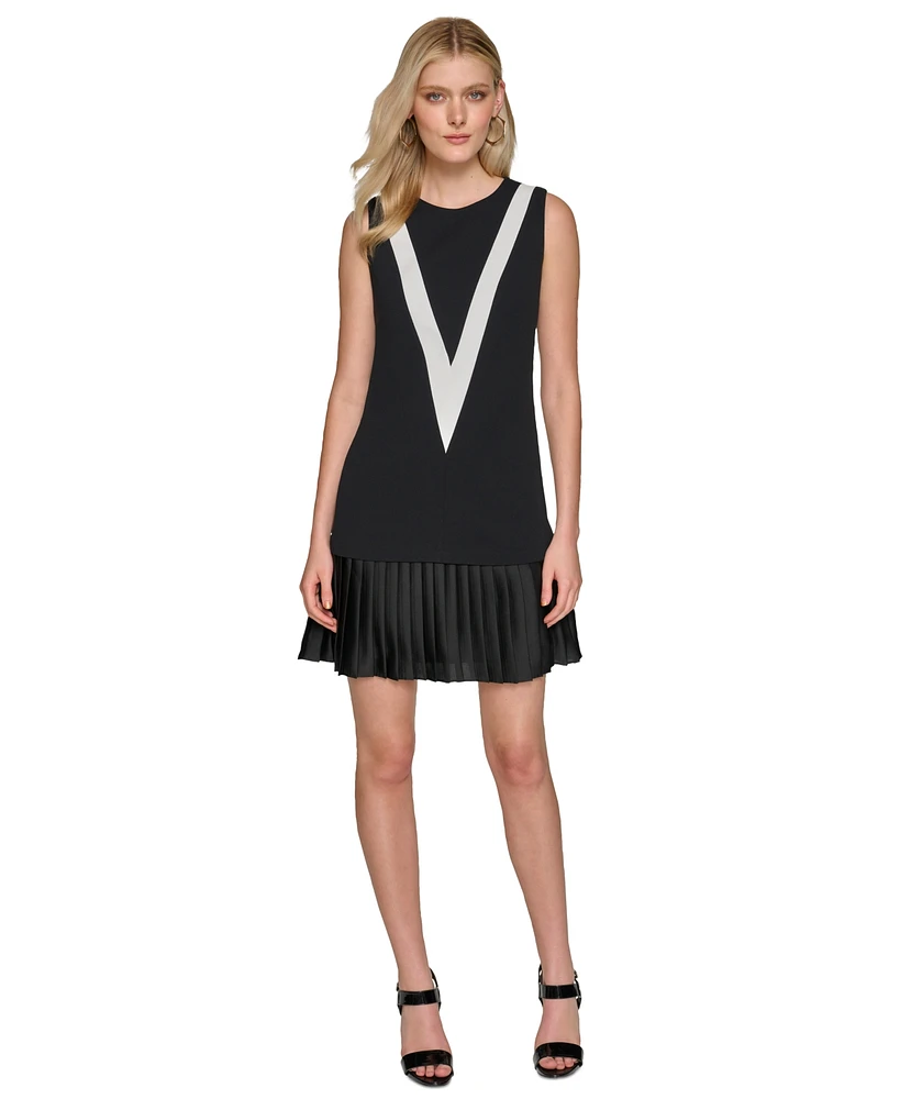 Karl Lagerfeld Paris Women's Jewel-Neck Pleat-Hem Dress