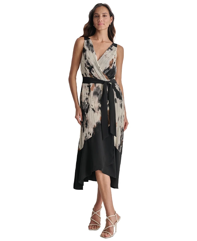 Dkny Women's Surplice-Neck Tie-Waist Fit & Flare Dress | MainPlace Mall