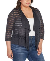 Belldini Plus Size Pointelle Stich Flowy Open Cardigan Sweater