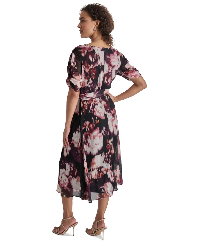 Dkny Women's Printed Surplice-Neck Tie-Waist Dress