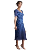 Dkny Women's Printed Sweetheart-Neck Short-Sleeve Midi Dress