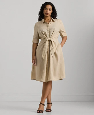 Lauren Ralph Plus Tie-Front Shirtdress