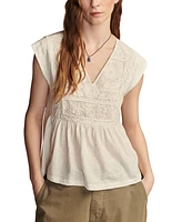 Lucky Brand Women's Embroidered Cotton Baby Doll Top