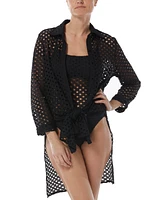 Carmen Marc Valvo Women's Crochet Tunic Swim Cover-Up