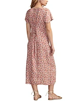 Lucky Brand Women's Floral-Print Short-Sleeve Button-Front Midi Dress