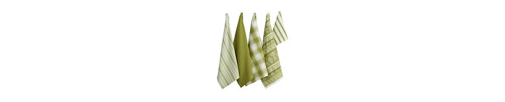 Design Imports Assorted Pattern, Kitchen Collection, Dishtowels Dishcloth, Parsley Green, 5 Piece