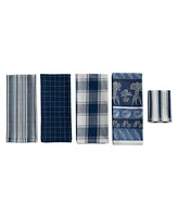 Design Imports Assorted Pattern, Kitchen Collection, Dishtowels Dishcloth, Marine Blue, 5 Piece