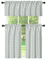 Kate Aurora White & Gray Complete 3 Piece Moroccan Geometric Kitchen Curtain Tier & Valance Set