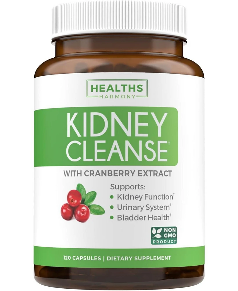 Kidney Cleanse Detox Capsules, Supports Urinary Tract & Bladder Control, Powerful VitaCran Cranberry Extract & Natural Herbs, Health's Harmony, 120ct