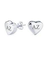 Bling Jewelry Abc Initial Monogram Simple Love Heart Shaped Stud Earrings For Women Sterling Silver