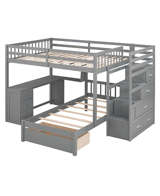 Simplie Fun Full Over Twin Bunk Bed With Desk, Drawers And Shelves