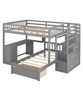 Simplie Fun Full Over Twin Bunk Bed With Desk, Drawers And Shelves