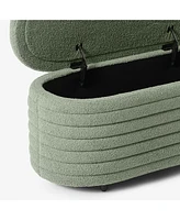 WestinTrends 42" Wide Mid-Century Modern Upholstered Teddy Sherpa Tufted Oval Storage Ottoman Bench