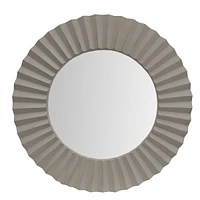 Streamdale Furniture 32 Inch Round Beveled Floating Wall Mirror With Corrugated Design Wooden Frame