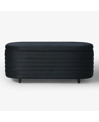 WestinTrends 42" Wide Mid-Century Modern Upholstered Velvet Tufted Oval Storage Ottoman Bench