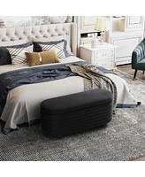 WestinTrends 42" Wide Mid-Century Modern Upholstered Velvet Tufted Oval Storage Ottoman Bench