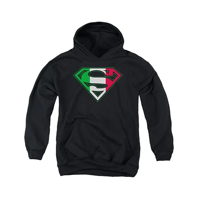 Superman Boys Youth Italian Shield Pull Over Hoodie / Hooded Sweatshirt