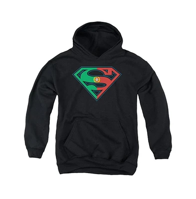 Superman Boys Youth Portugal Shield Pull Over Hoodie / Hooded Sweatshirt