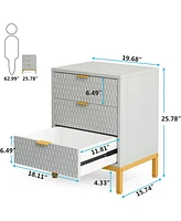 Tribesigns Set of 2 Nightstand with 3-Drawer, 25.8" Tall Modern Bedside Table, Large Side End Table with Storage Drawers for Bedroom