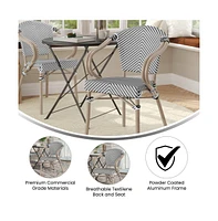 Merrick Lane Mael Stacking Thonet Bistro Style Chair With Arms, Textilene Seat, And Bamboo Finished Metal Frame For Indoor/Outdoor Use
