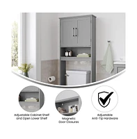 Merrick Lane Vigo Over The Toilet Bathroom Organizer With Shelves And Magnetic Closure Doors