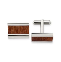 Chisel Stainless Steel Light Brown Koa Wood Inlay Rectangle Cufflinks