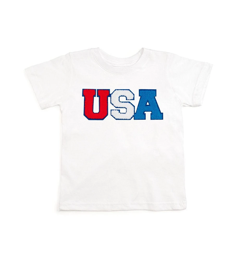 Sweet Wink Little and Big Boys Girls Usa Patch Short Sleeve T-Shirt