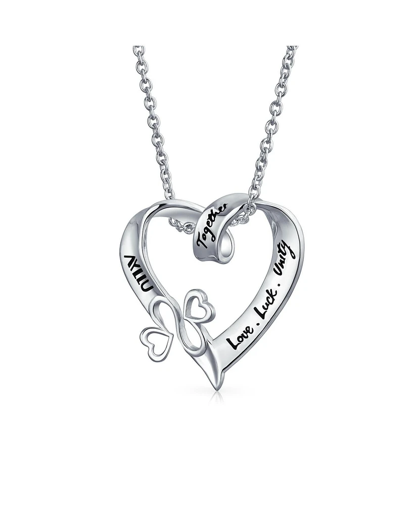 Bling Jewelry Ayllu Inspirational Symbol Heart Infinity Clover For Love Luck Unity Inspirational Open Twisted Ribbon Heart Pendant Necklace Sterling S