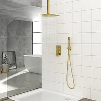 Streamdale Furniture Dual Shower Head - 12 Inch Ceiling Mount Square Shower System With Rough-In Valve, Gold