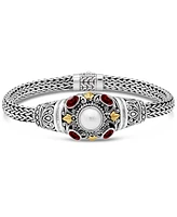 Devata Garnet, Freshwater Cultured Pearl & Bali Filigree with Dragon Bone Oval 5mm Chain Bracelet Sterling Silver and 18K Gold