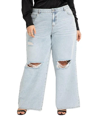 Eloquii Plus Size Wide Leg Distressed Jeans