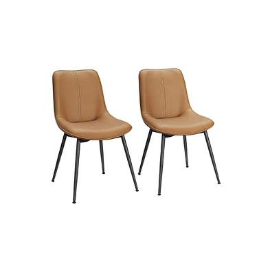 Leather Dining Chairs Set of 2, Comfortable Upholstered Seat with Metal Legs Swivel Leveling Feet