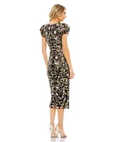 Mac Duggal Women's Floral Embellished Flutter Cap Sleeve Dress