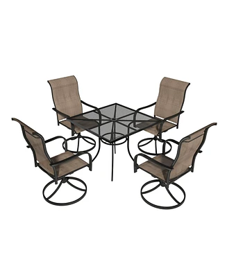 Mondawe 5-Piece Square Steel Mesh Table And Steel Textiliene Dining Chair Set With 4 Pcs Swivel Chairs