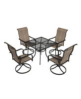 Mondawe 5-Piece Square Steel Mesh Table And Steel Textiliene Dining Chair Set With 4 Pcs Swivel Chairs