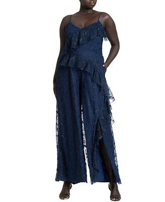 Eloquii Plus Size Ruffle Chantilly Lace Jumpsuit