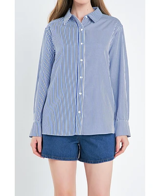 English Factory Women's Colorblock Stripe Cotton Shirt
