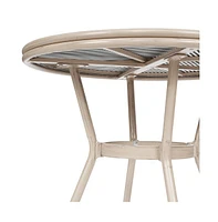 Merrick Lane Mael Bistro Style Table With Tempered Glass Top, Textilene, And Bamboo Finished Metal Frame For Indoor/Outdoor Use