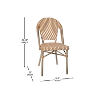 Merrick Lane Celia Bistro Style Table With Glass Top, Pe Rattan, Stack Chairs
