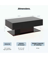 Led Coffee Table with 2 Drawers 20-Color Dimmable Lights & Remote Control