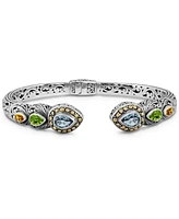 Devata Swiss Blue Topaz, Peridot, Citrine & Bali Ubud Cuff Bracelet in Sterling Silver and 18K Gold