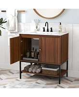 Costway 31" Bathroom Vanity Sink Combo Wooden Bathroom Storage Cabinet with Doors