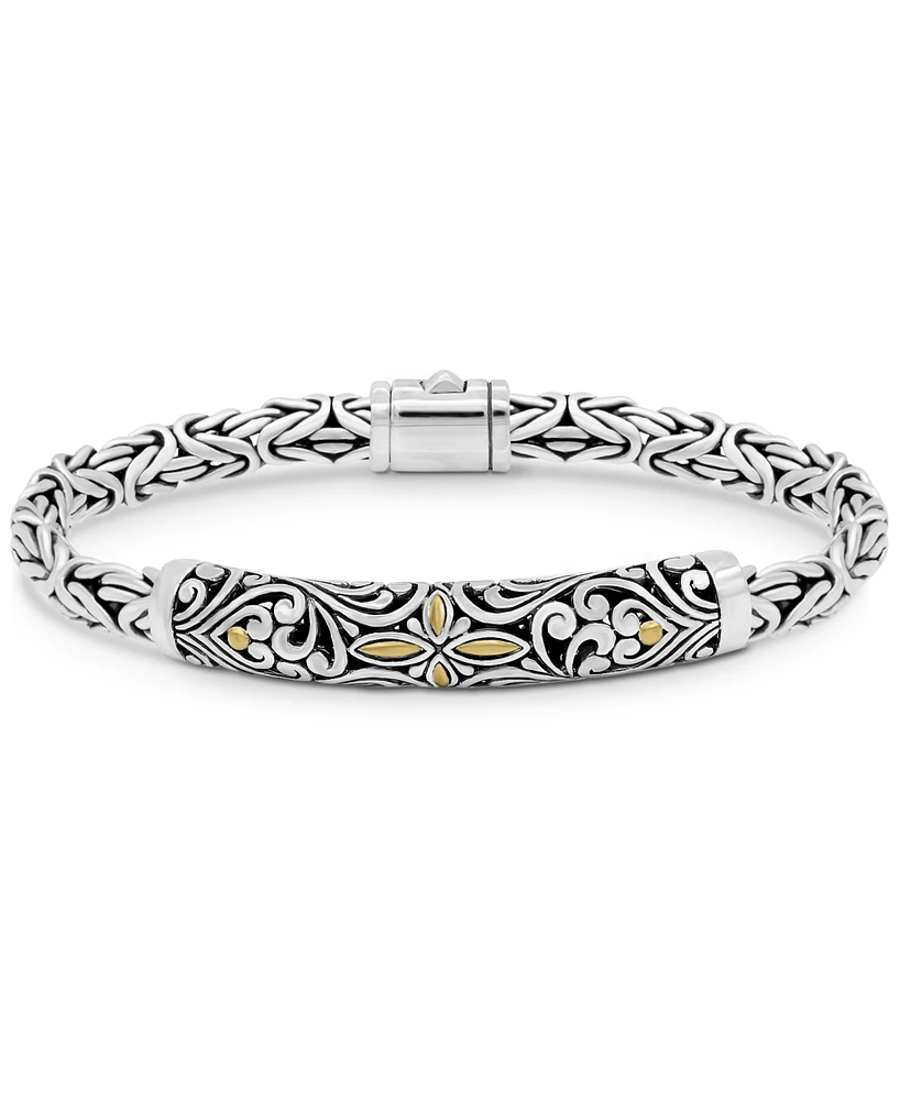 Devata Bali Filigree with Borobudur Oval 5mm Chain Bracelet in Sterling Silver and 18K Gold