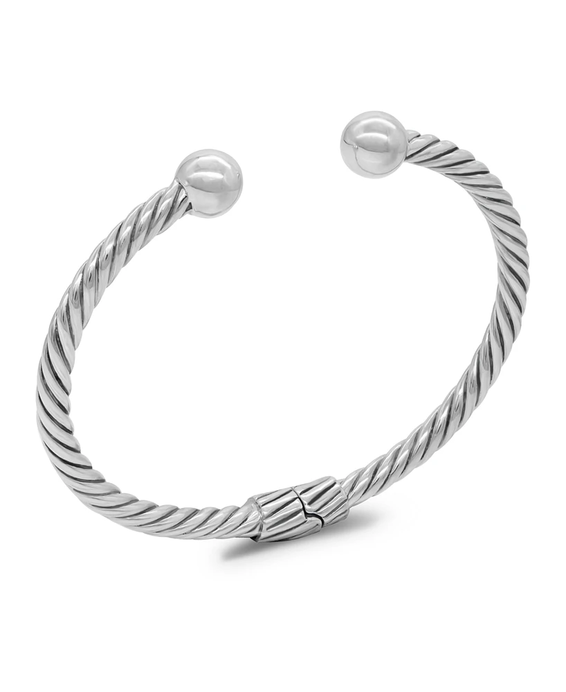 Devata Bali Twisted with Ball Cuff Bracelet in Sterling Silver