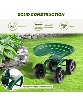 Sugift Garden Rolling Workseat with 360° Swivel Seat and Adjustable Height