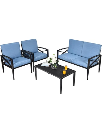 Gymax 4PCS Patio Sofa Conversation Set Outdoor Furniture Set Yard w/ Cushion